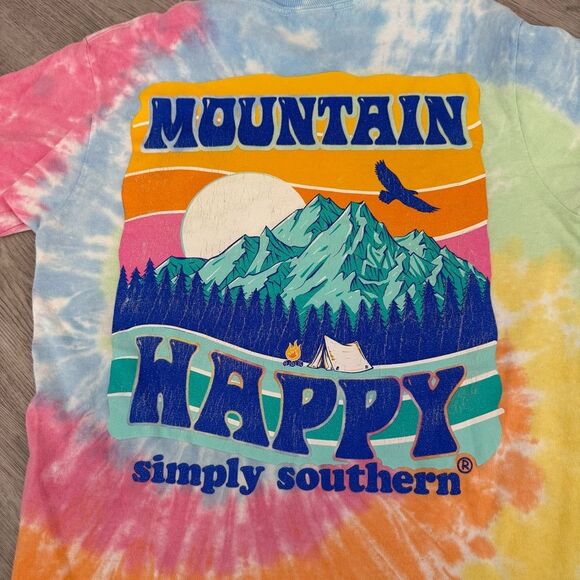 Simply Southern Tie Dye Mountain Happy Cotton T-Shirt Size Small - Picture 5 of 7